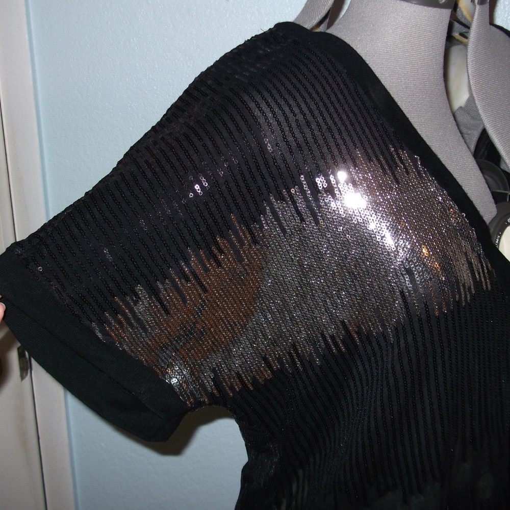 INC Size XL Silver Black Sequin Dress Tunic Top - Picture 4 of 8